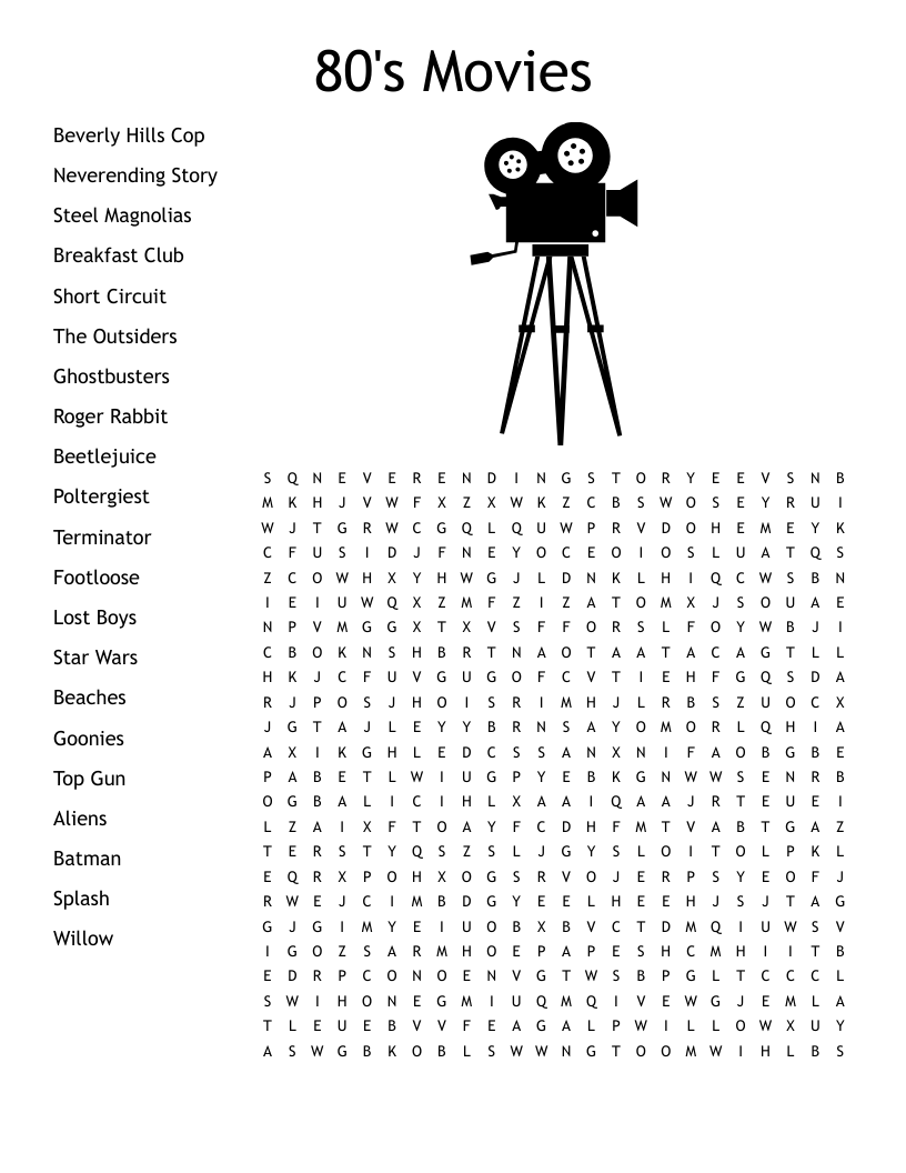 80's Movies Word Search