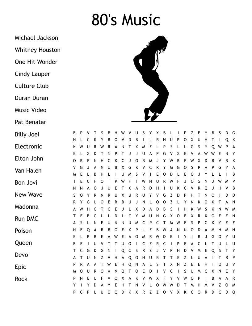 80's Music Word Search