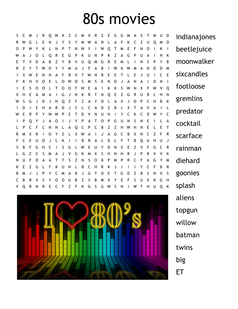 80s movies Word Search
