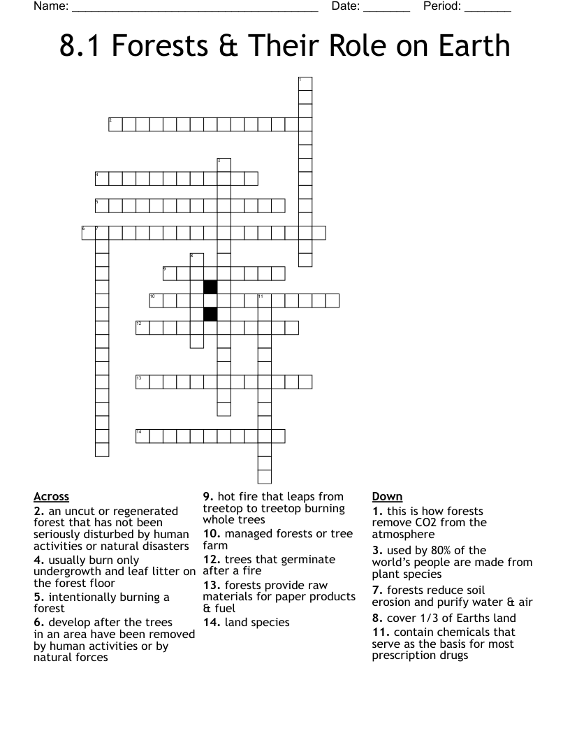 8.1 Forests & Their Role on Earth Crossword