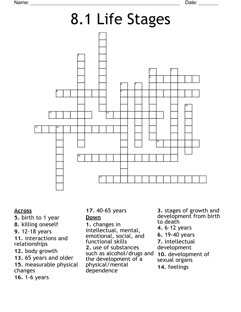 8.1 Life Stages Crossword