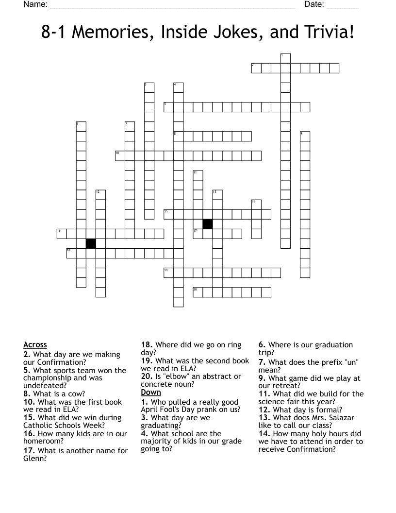 8-1 Memories, Inside Jokes, and Trivia! Crossword