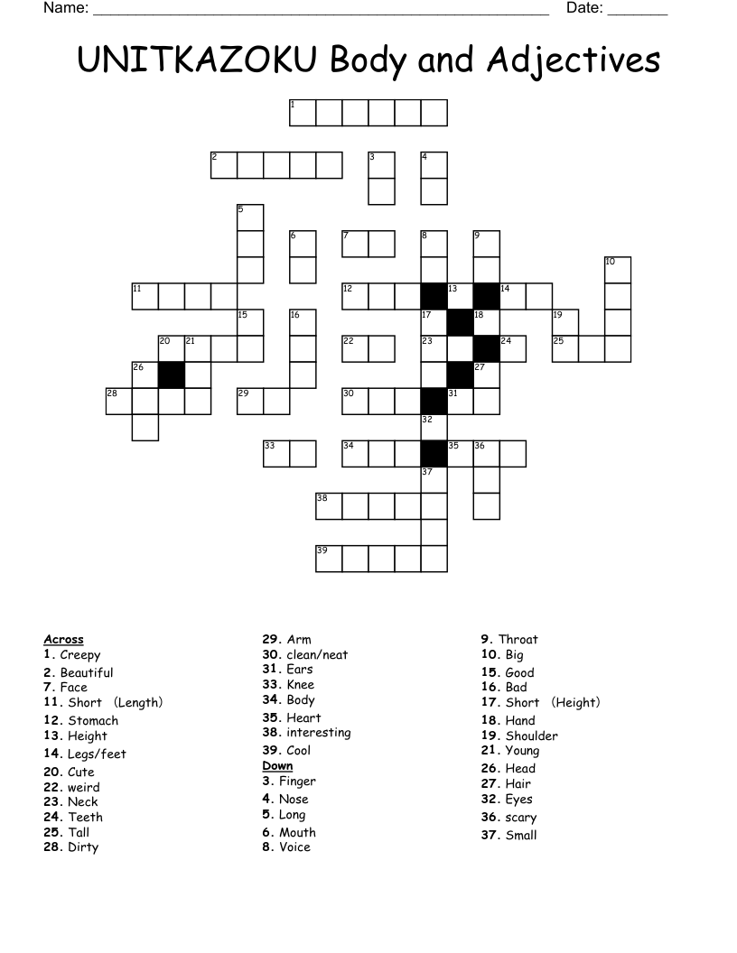 UNITKAZOKU Body and Adjectives Crossword
