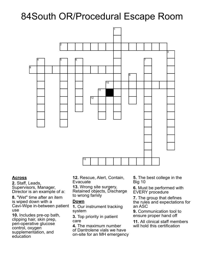 84South OR/Procedural Escape Room Crossword