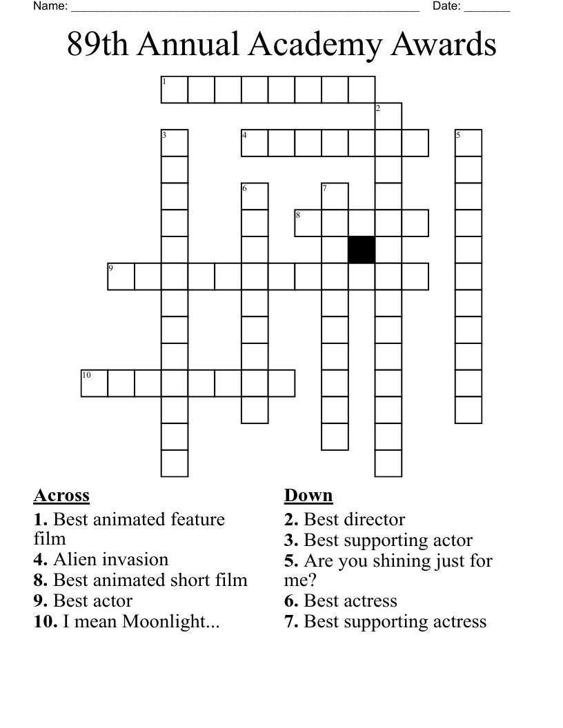 89th Annual Academy Awards Crossword