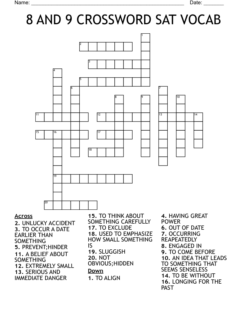 8 AND 9 CROSSWORD SAT VOCAB