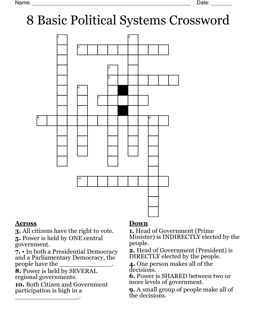 8 Basic Political Systems Crossword