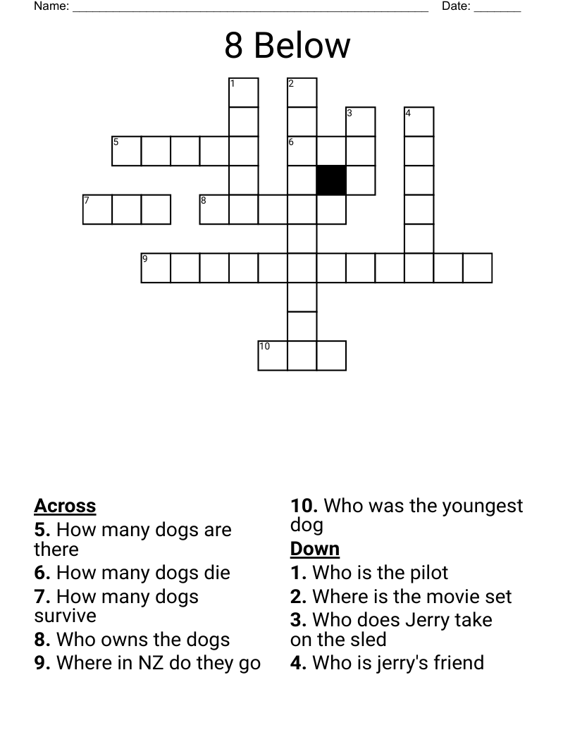 8 Below Crossword