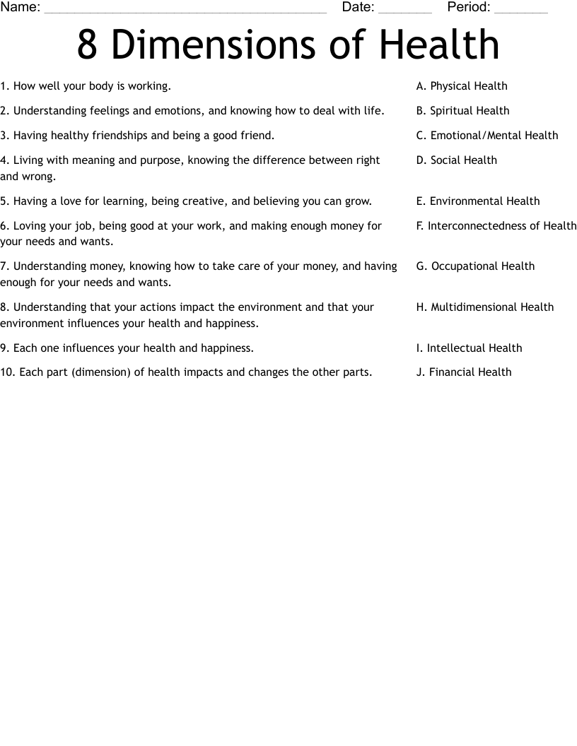 8 Dimensions of Health Worksheet