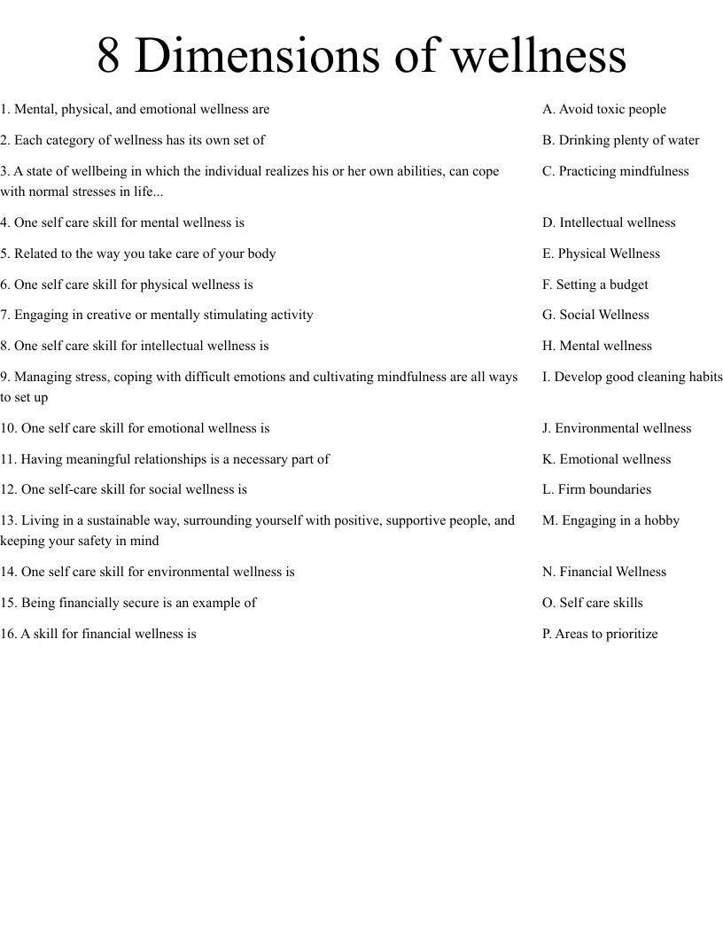 8 Dimensions of wellness Worksheet