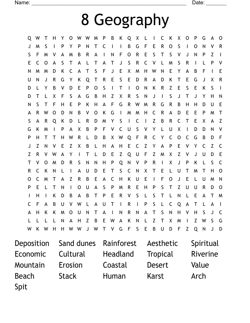 8 Geography Word Search