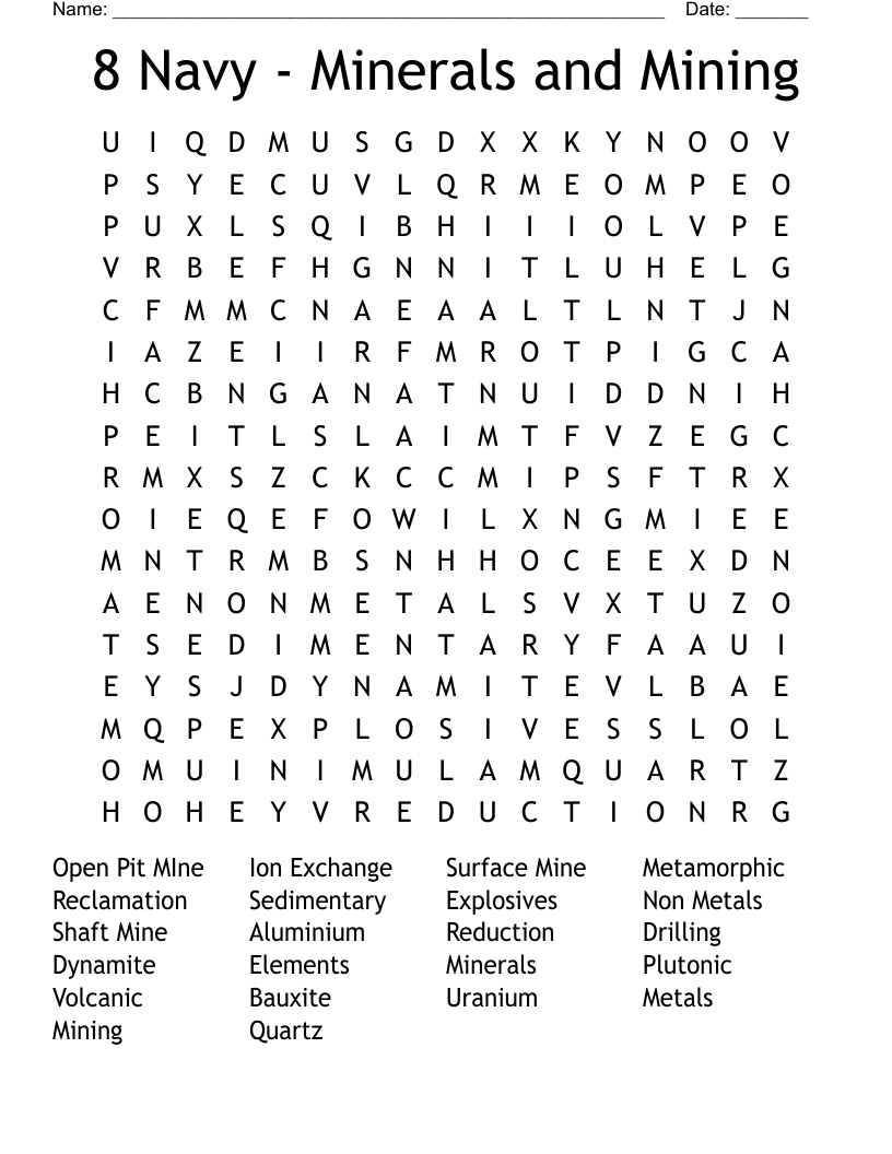 8 Navy - Minerals and Mining Word Search