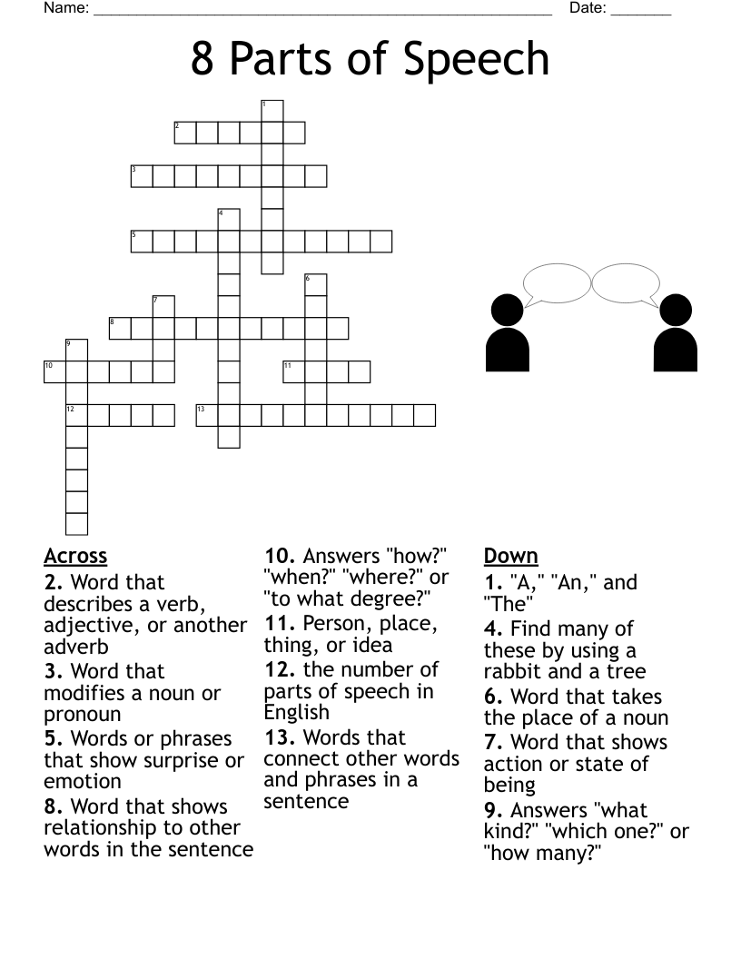 8 Parts of Speech Crossword