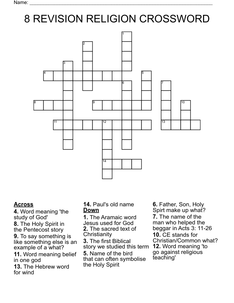 8 REVISION RELIGION CROSSWORD