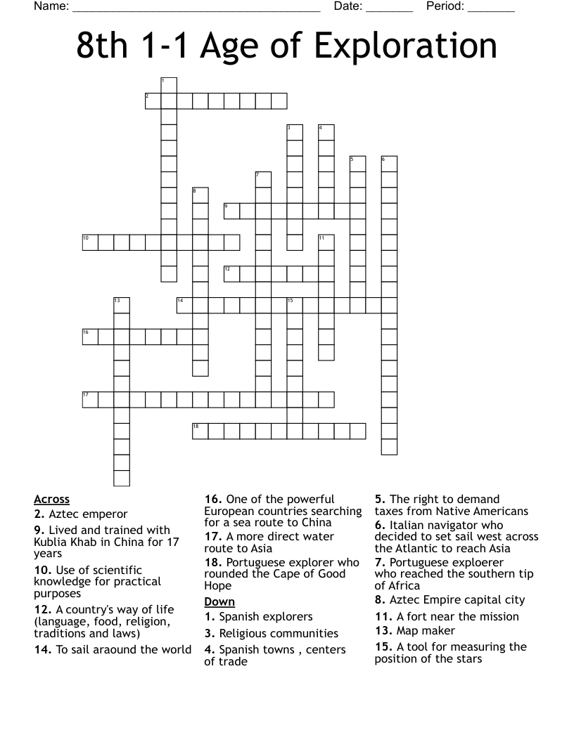 8th 1-1 Age of Exploration Crossword