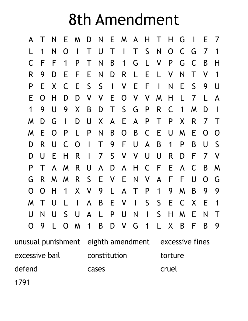 8th Amendment Word Search