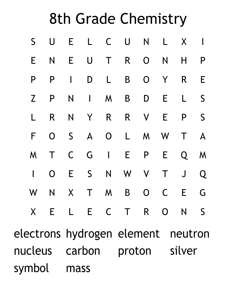 8th Grade Chemistry Word Search