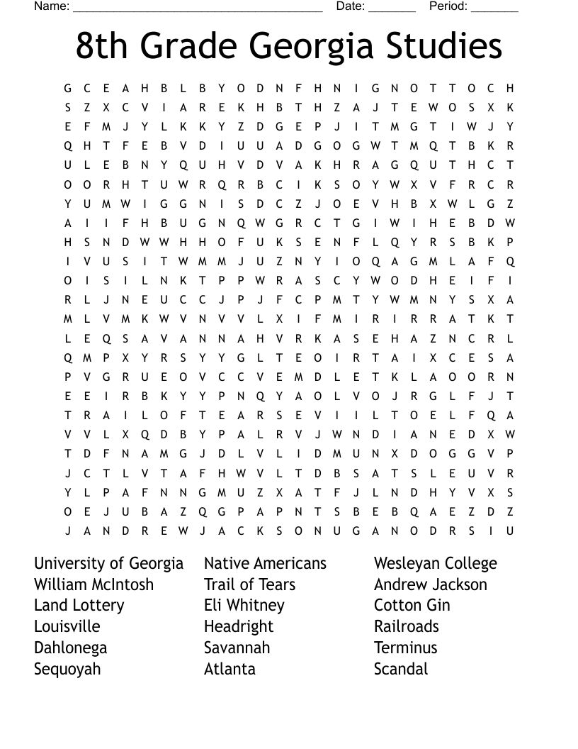 8th Grade Georgia Studies Word Search
