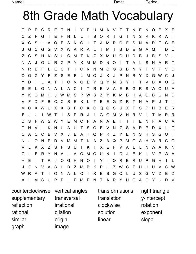 8th Grade Math Vocabulary Word Search