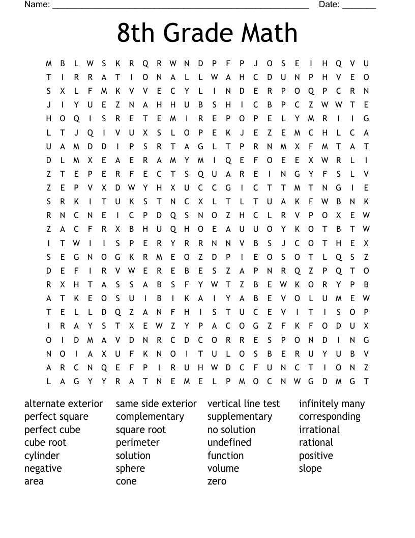 8th Grade Math  Word Search