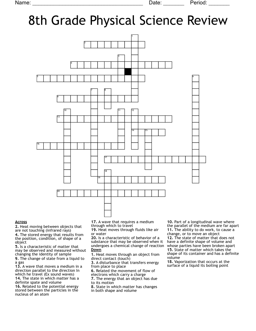 8th Grade Physical Science Review  Crossword