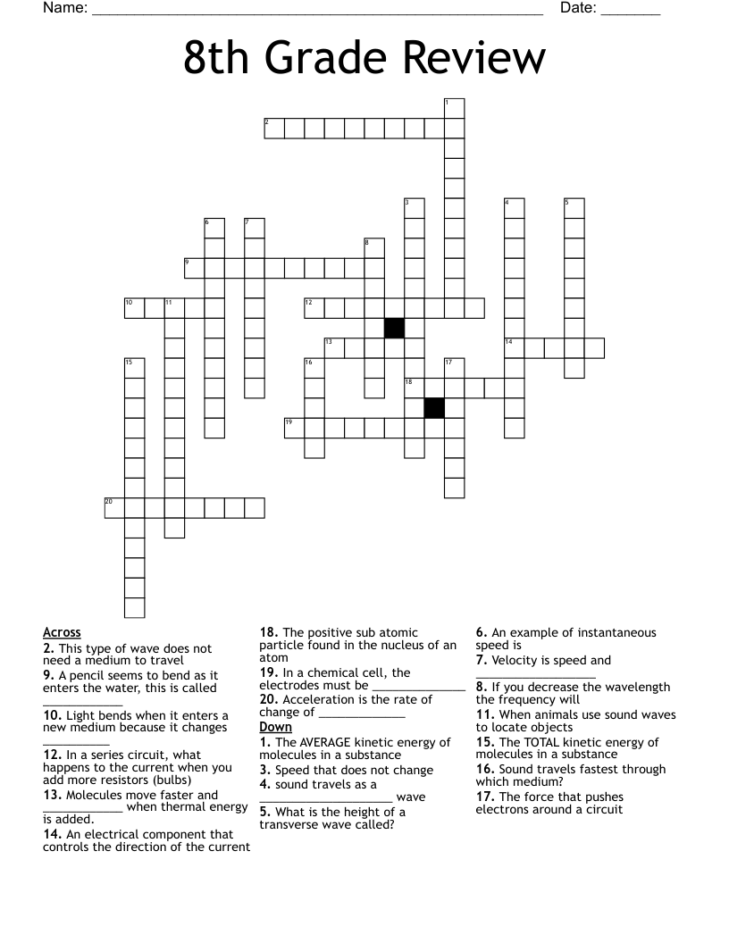 8th Grade Review Crossword