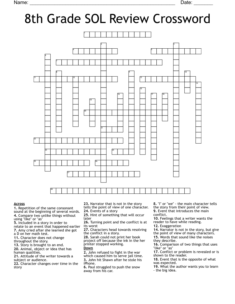 8th Grade SOL Review Crossword