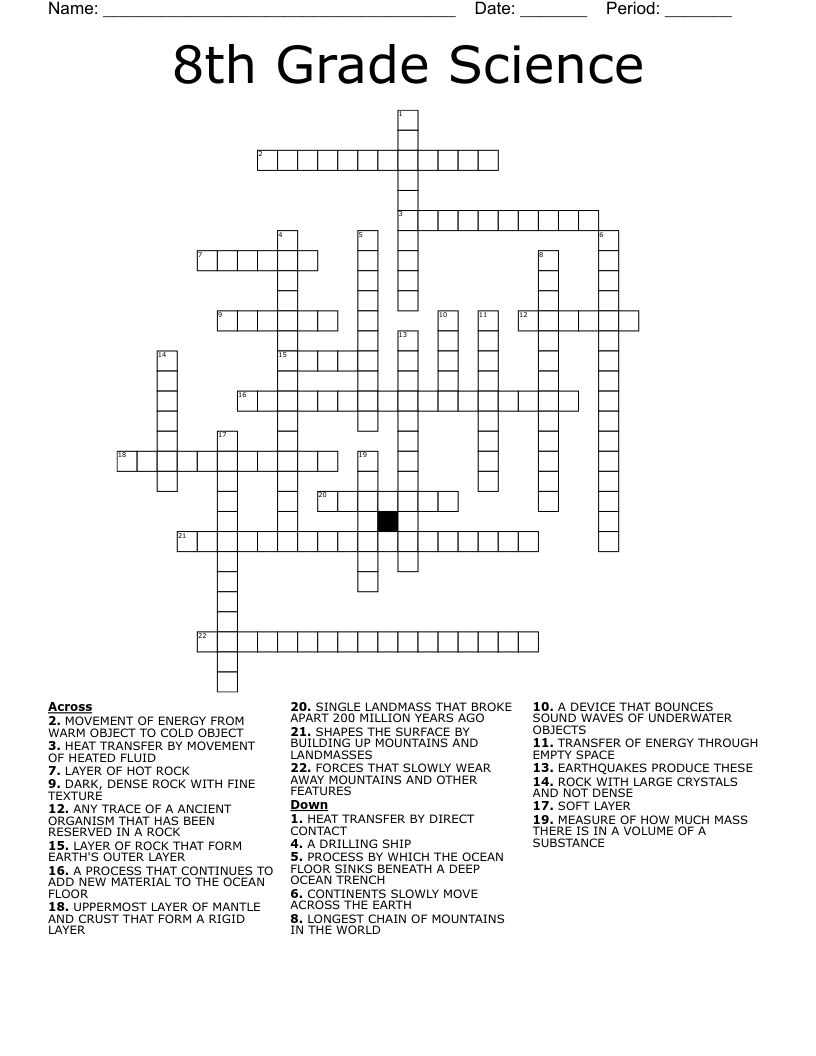 8th Grade Science Crossword