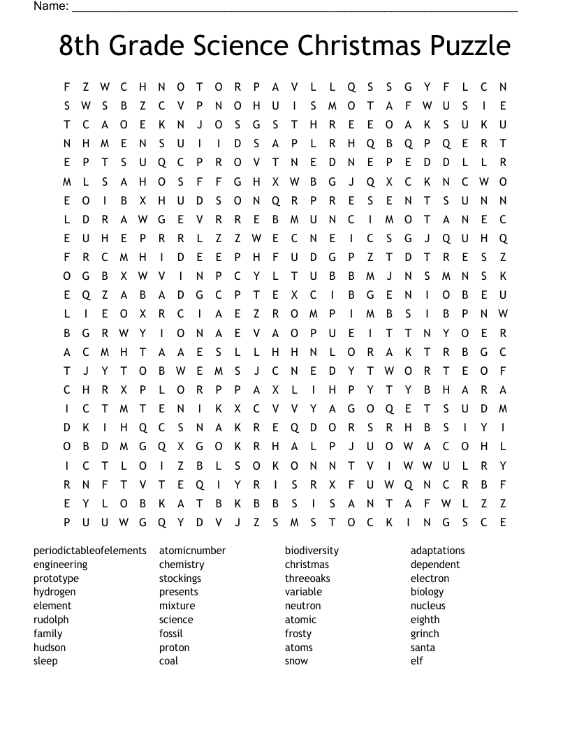 8th Grade Science Christmas Puzzle Word Search