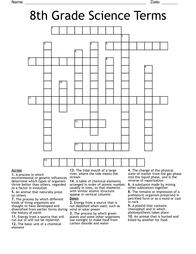 8th Grade Science Terms Crossword