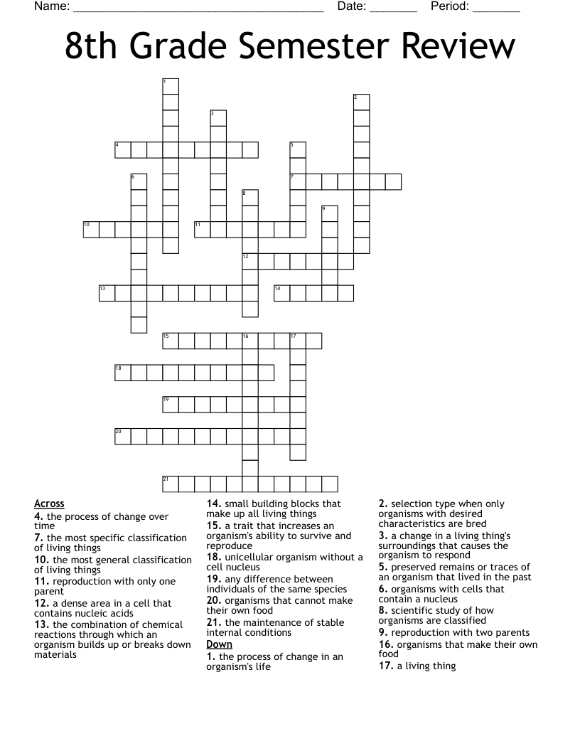 8th Grade Semester Review Crossword