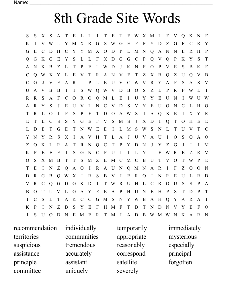 8th Grade Site Words Word Search