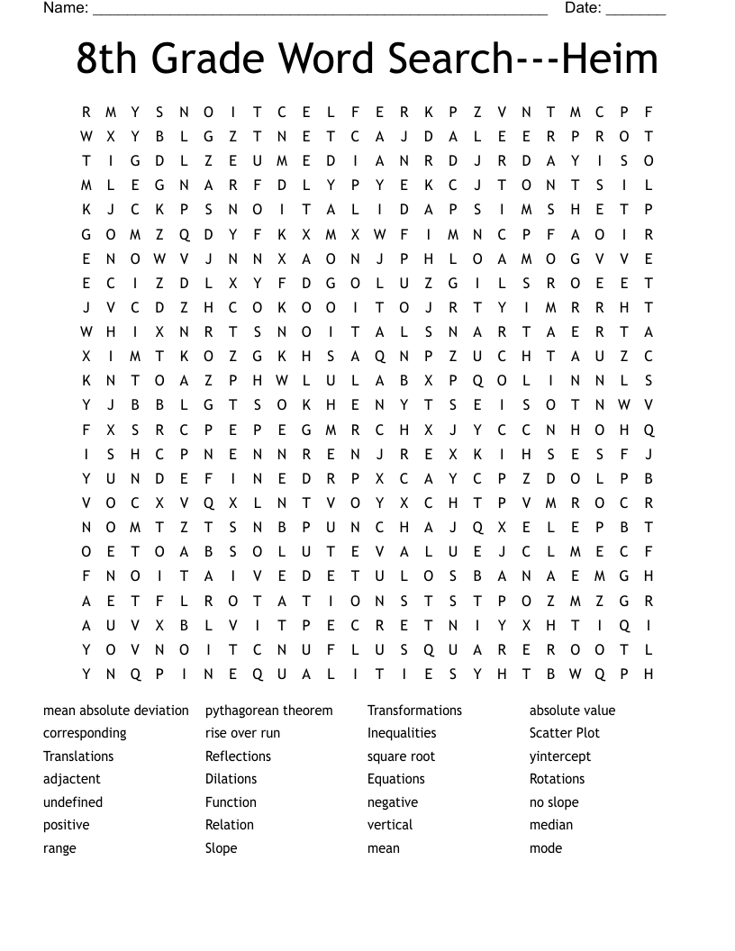 8th Grade Word Search---Heim