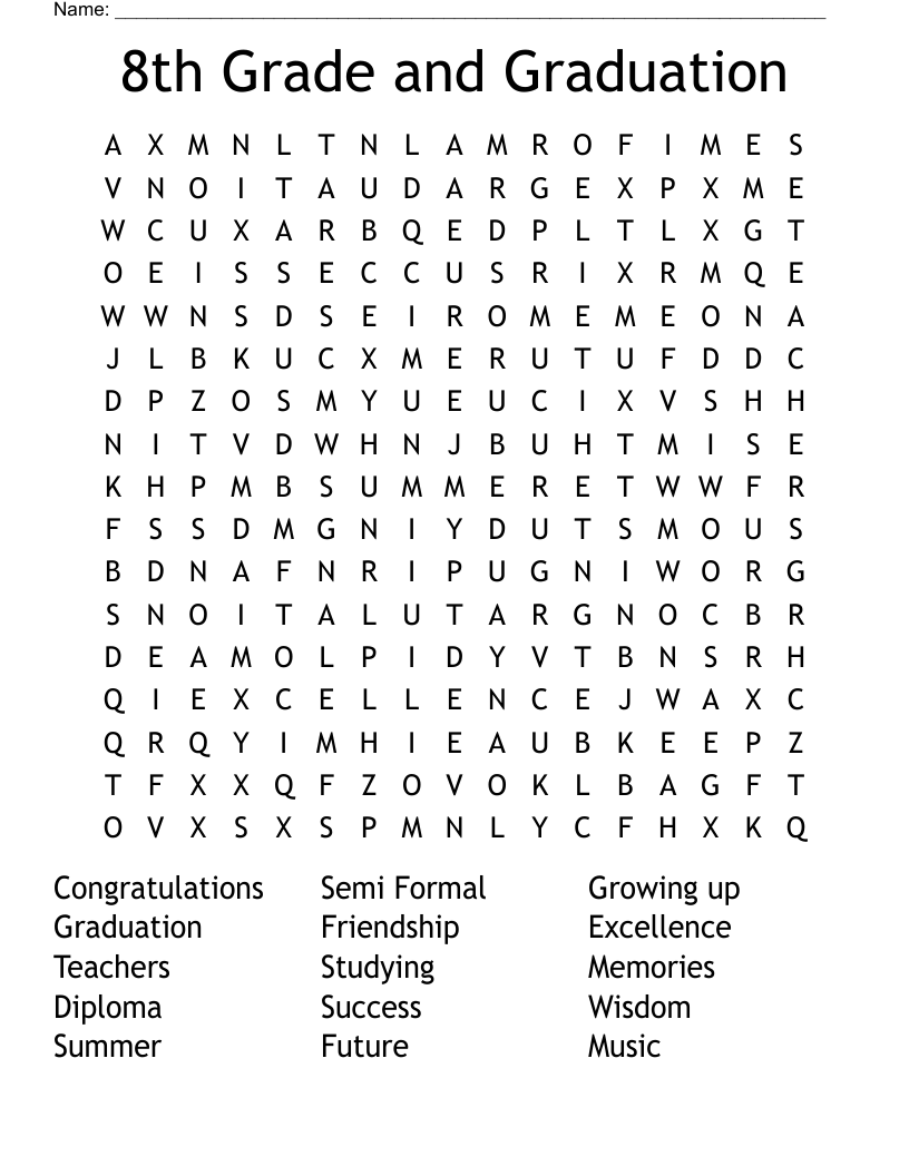 8th Grade and Graduation  Word Search