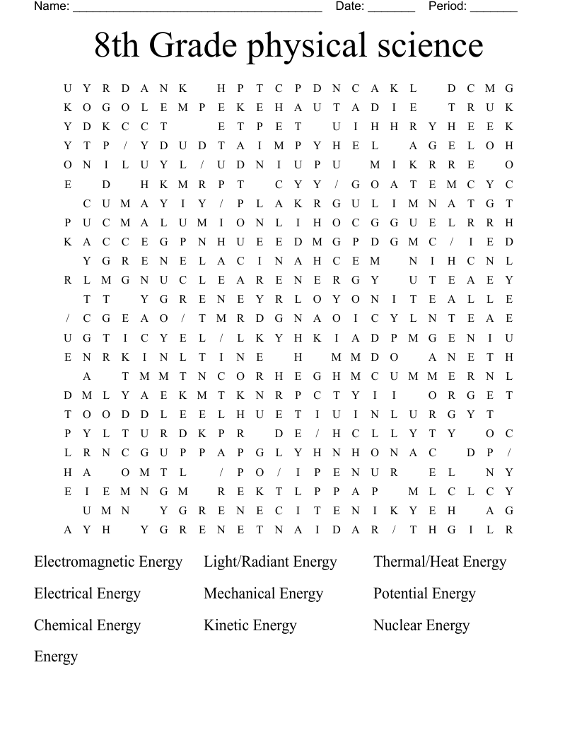 8th Grade physical science   Word Search