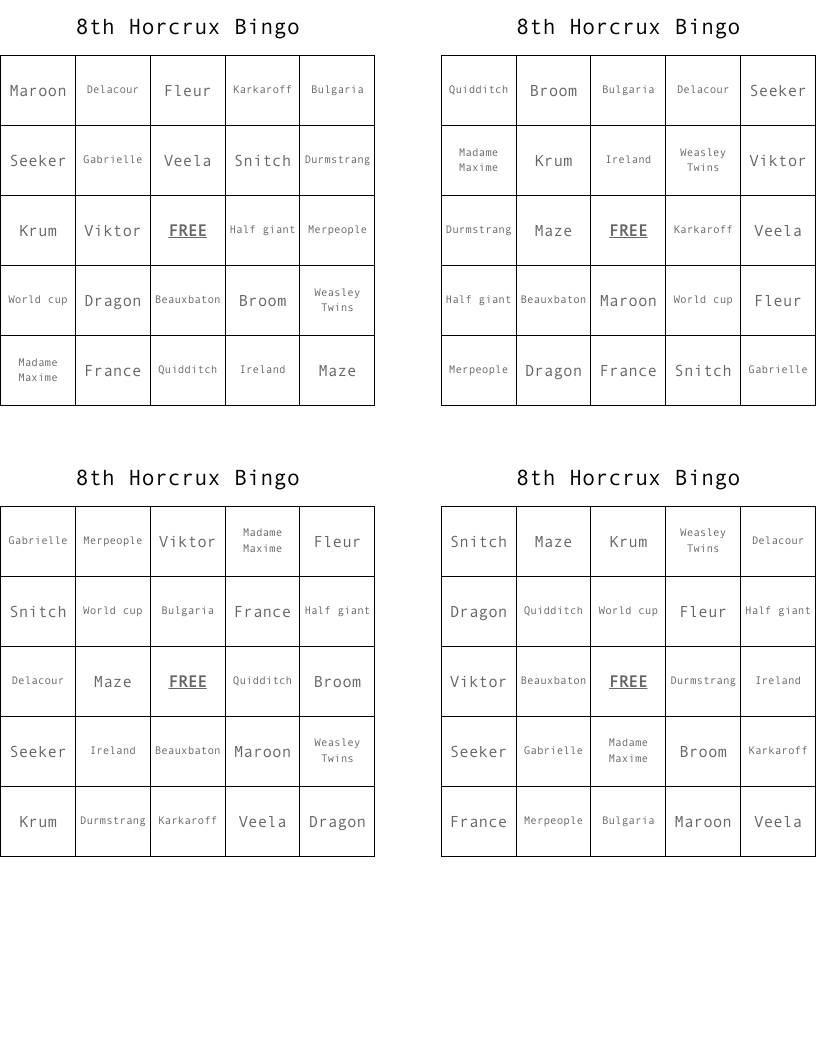 8th Horcrux Bingo