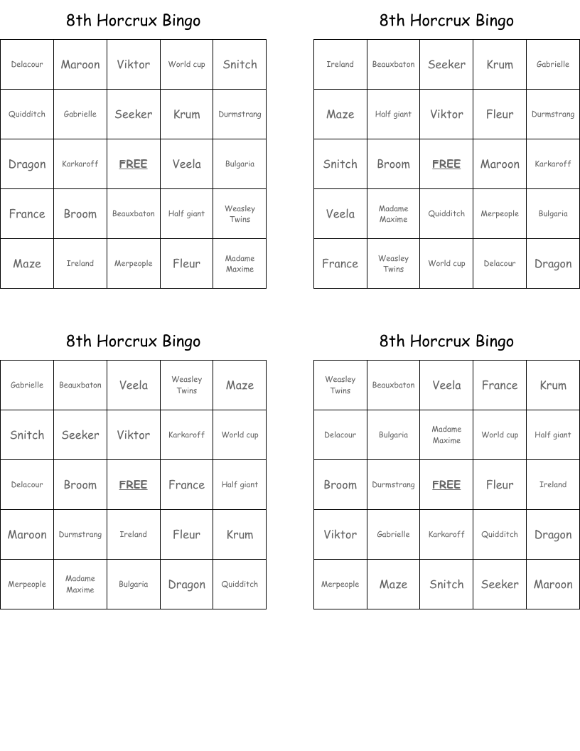 8th Horcrux Bingo
