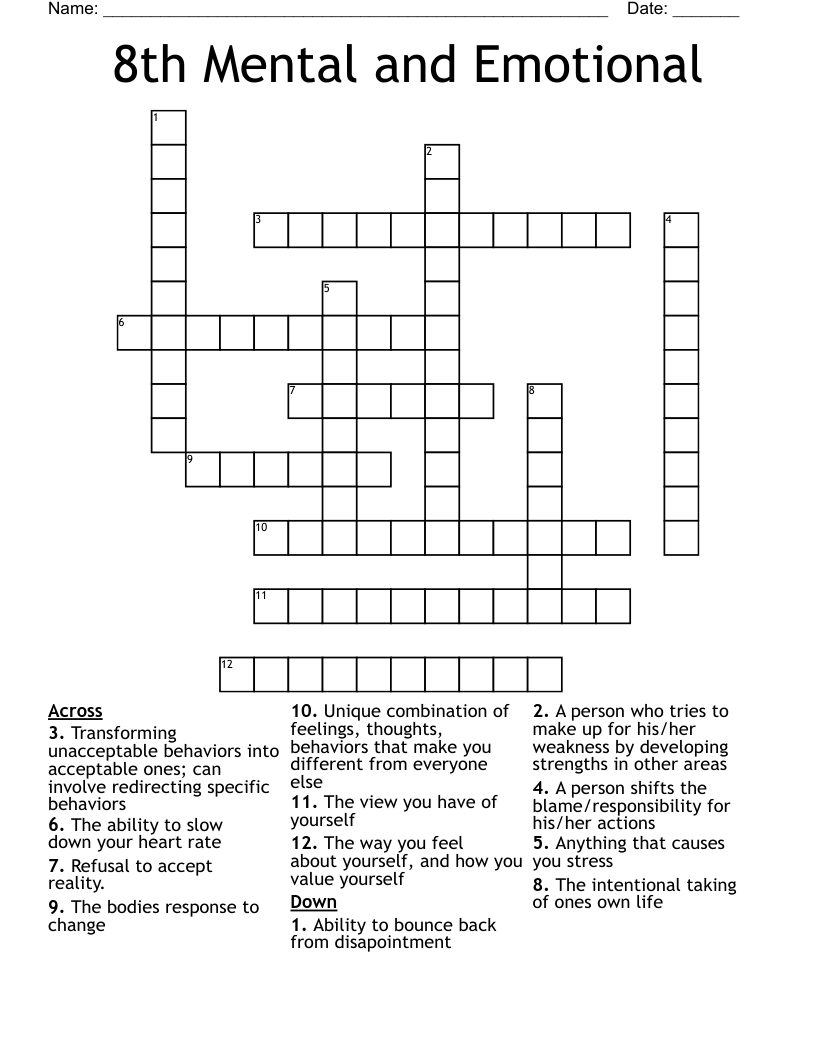 8th Mental and Emotional Crossword