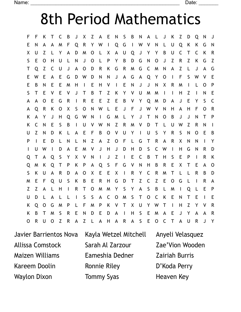 8th Period Mathematics Word Search
