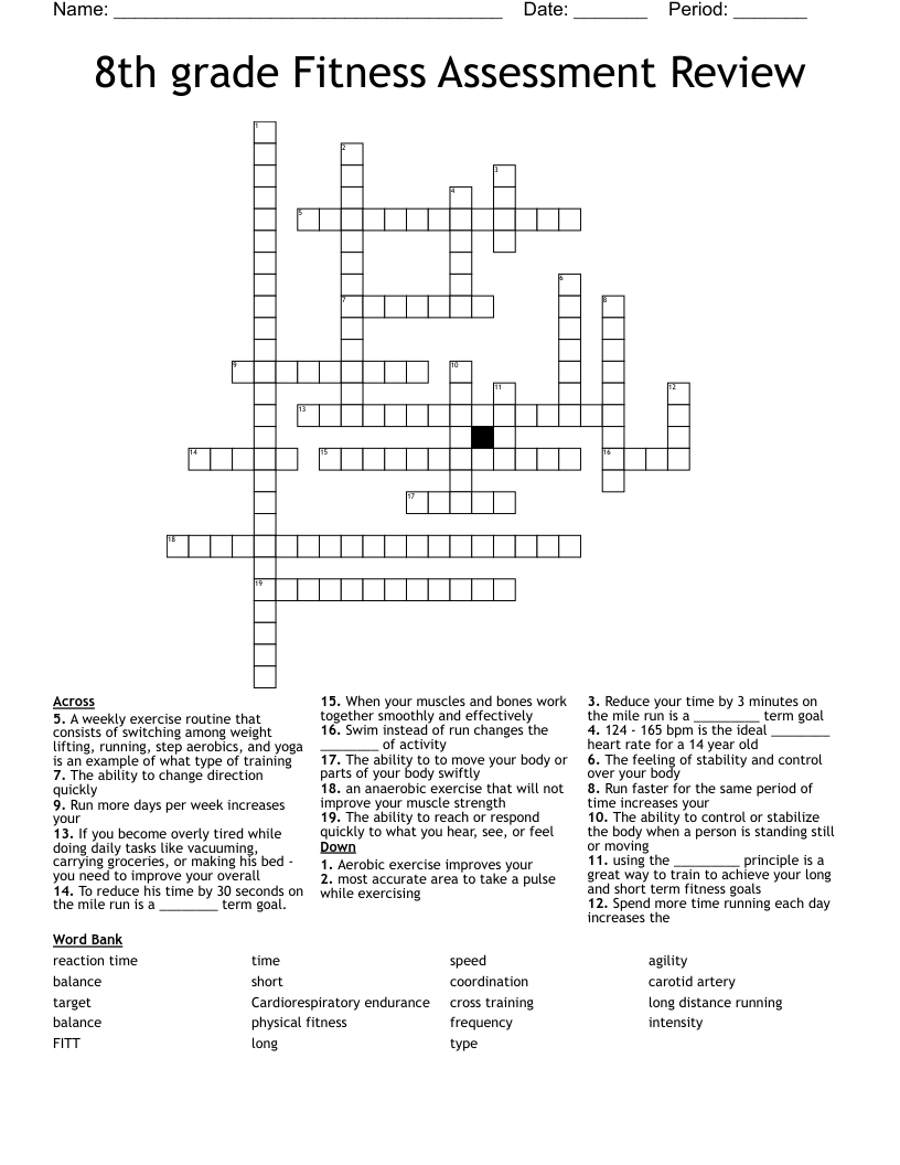 8th grade Fitness Assessment Review Crossword