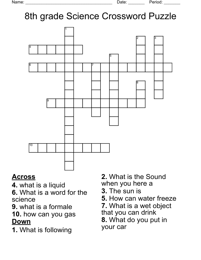 8th grade Science  Crossword  Puzzle 