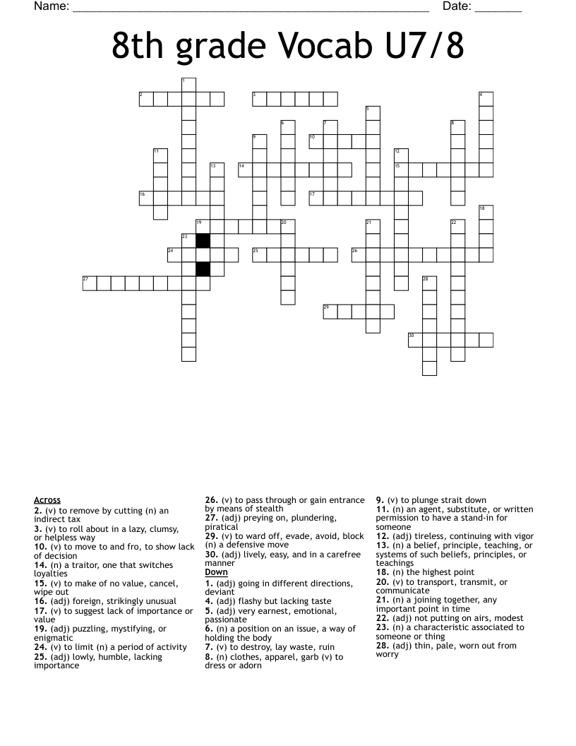 8th grade Vocab U7/8 Crossword