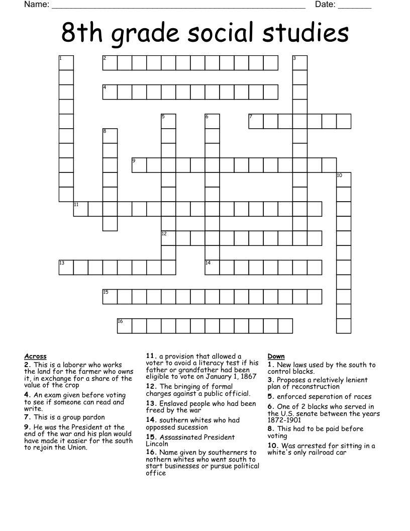 8th grade social studies Crossword