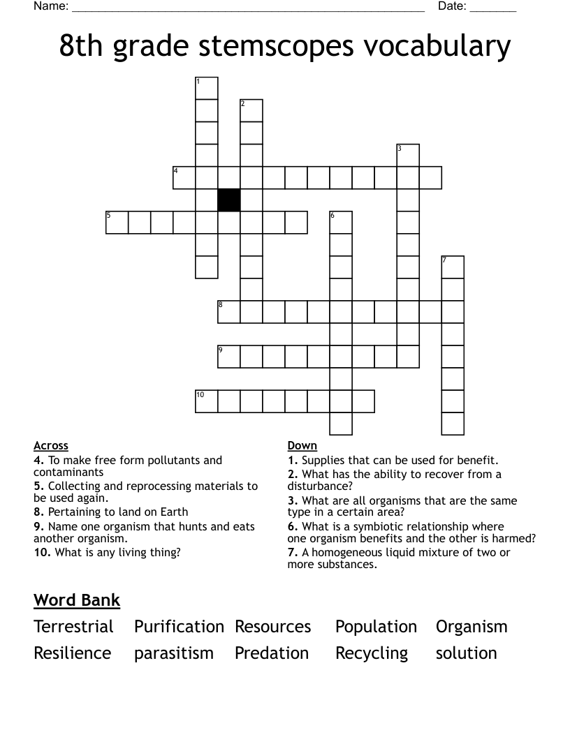8th grade stemscopes vocabulary Crossword