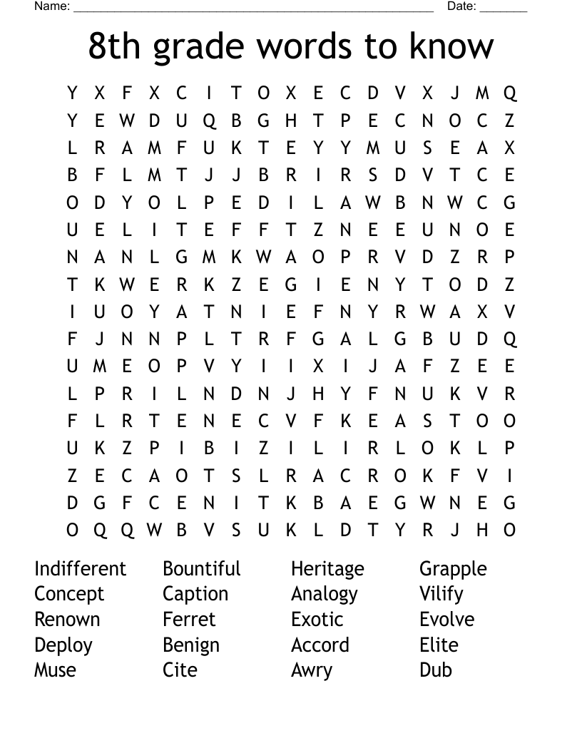 8th grade words to know  Word Search