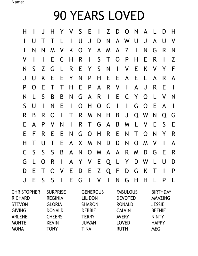 90 YEARS LOVED Word Search