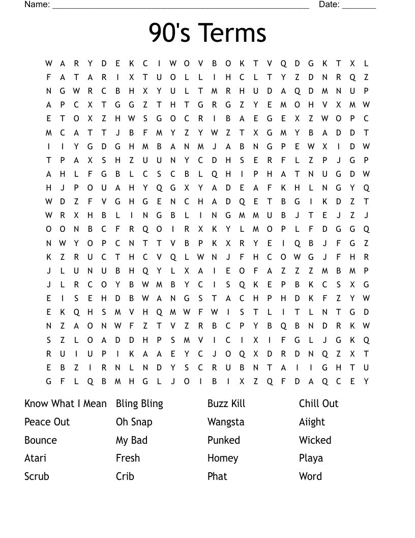90's Terms Word Search