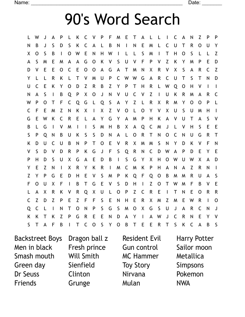 90's Word Search