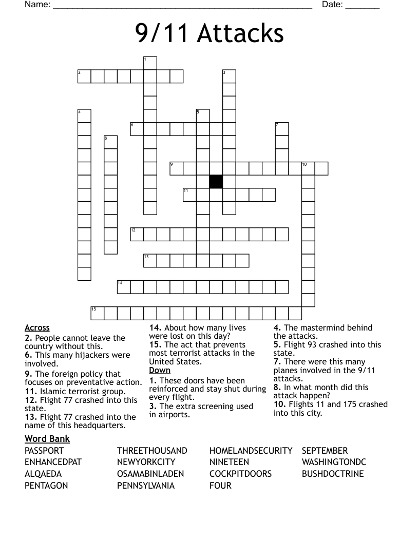 9/11 Attacks Crossword