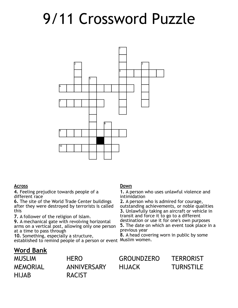 9/11 Crossword Puzzle
